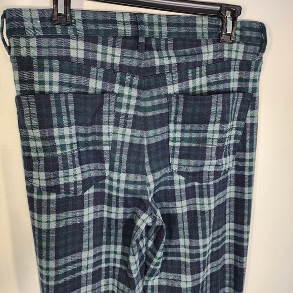 American Eagle Womens Flare Pants 12 Long Green Blue Plaid Knit Super Hi-Rise - Picture 5 of 11
